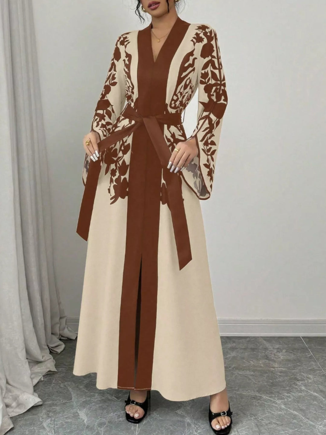 Printed Tie Waist Maxi Dress