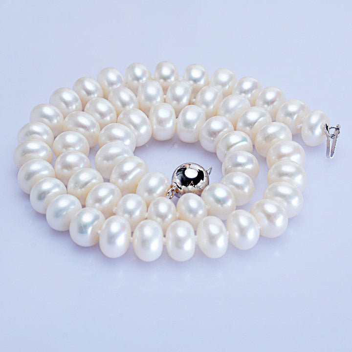 Dailan Jewelry Freshwater Pearl Necklace 10-11mm Steamed Bread Round Strong Light Ball Button Necklace Jewelry Factory Wholesale