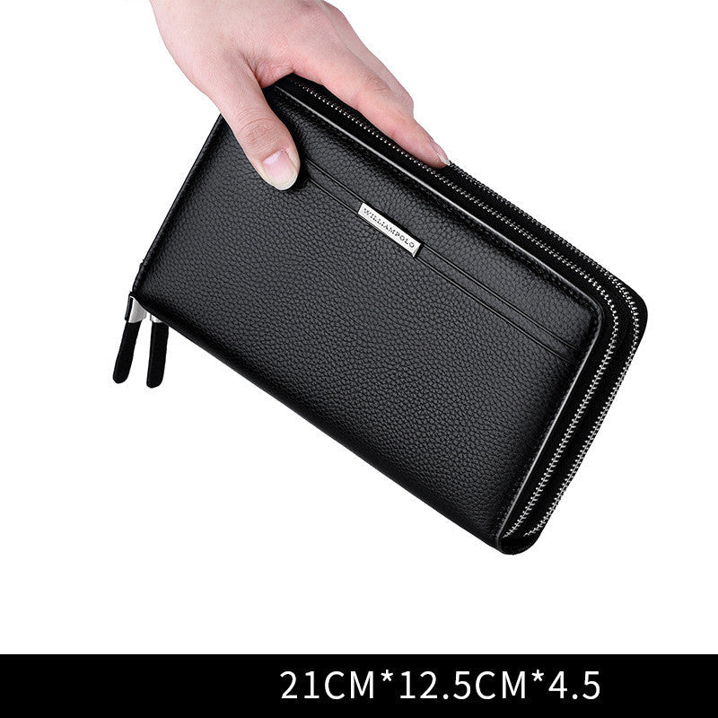 Cowhide Zipper Multifunctional Business Clutch, Large Capacity Can Hold Mobile Phone