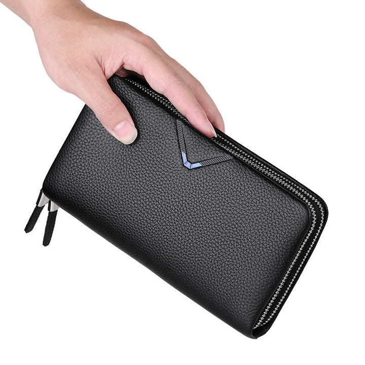 Cowhide Zipper Multifunctional Business Clutch, Large Capacity Can Hold Mobile Phone