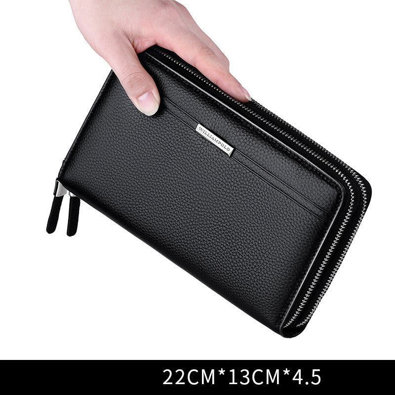 Cowhide Zipper Multifunctional Business Clutch, Large Capacity Can Hold Mobile Phone
