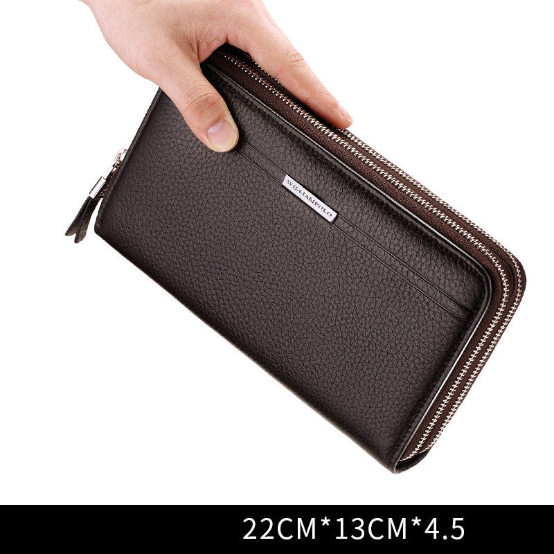 Cowhide Zipper Multifunctional Business Clutch, Large Capacity Can Hold Mobile Phone