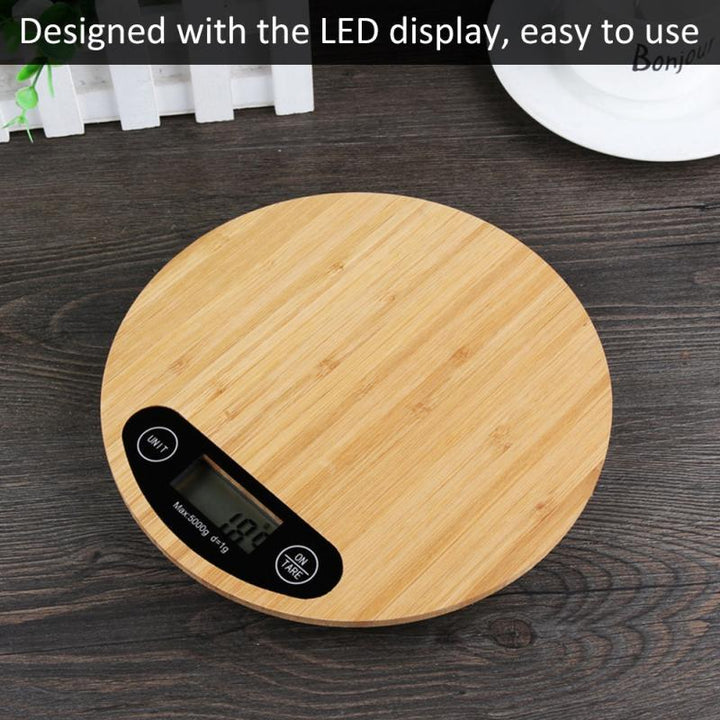 Bamboo Panel Electronic Kitchen Scale Big Round Baking Scale Gram Weight Scale