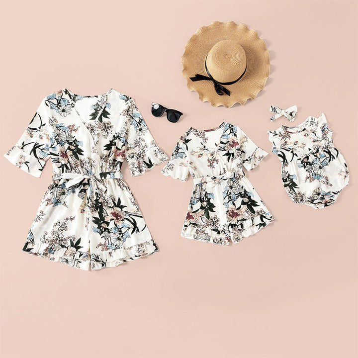 Amazon Sexy Print Top Jumpsuit Jumpsuit Parent-Child Skirt Female Spot Mother Daughter Baby