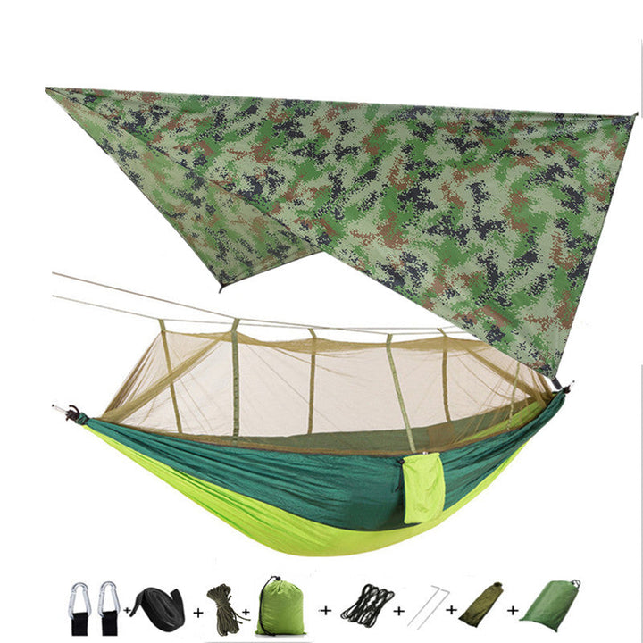 Outdoor Parachute Cloth Hammock Couble with Mosquito Net Light Portable Army Green Insect-proof Camping Aerial Tent