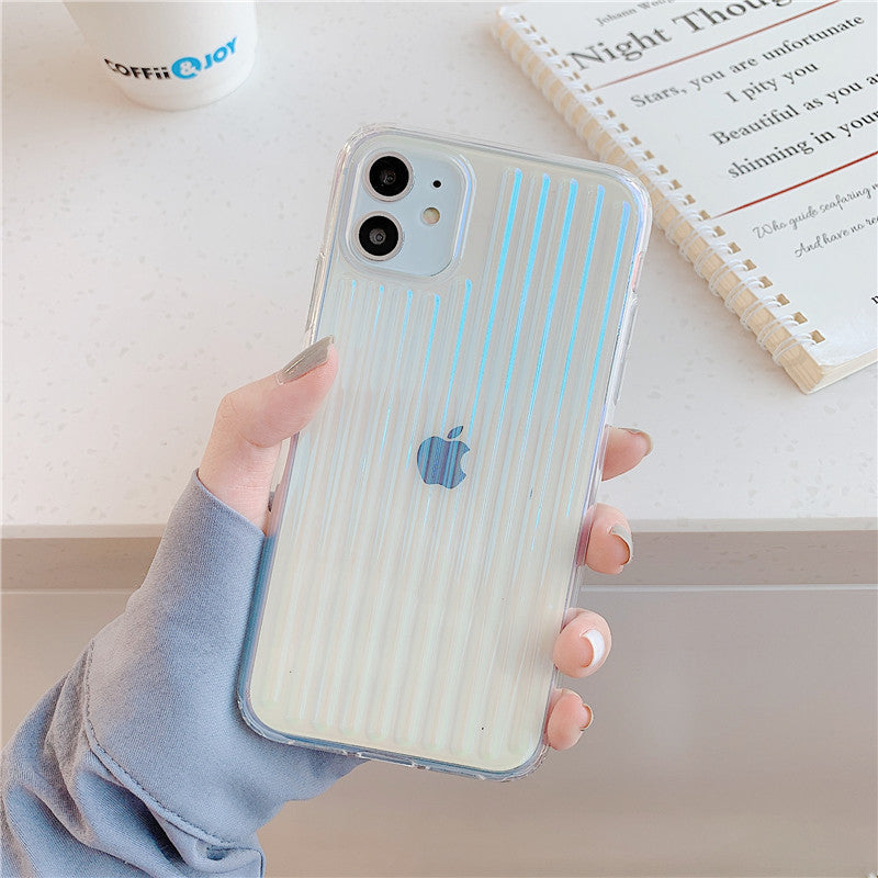 Laser Gradient Colorful Phone Case For  11 12 11 Pro Max XR XS Max X 7 8 Plus 12 Pro SE 2 Hard PC Transparent Stripe Cover