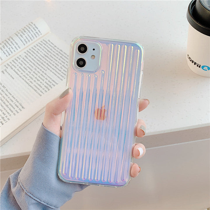 Laser Gradient Colorful Phone Case For  11 12 11 Pro Max XR XS Max X 7 8 Plus 12 Pro SE 2 Hard PC Transparent Stripe Cover