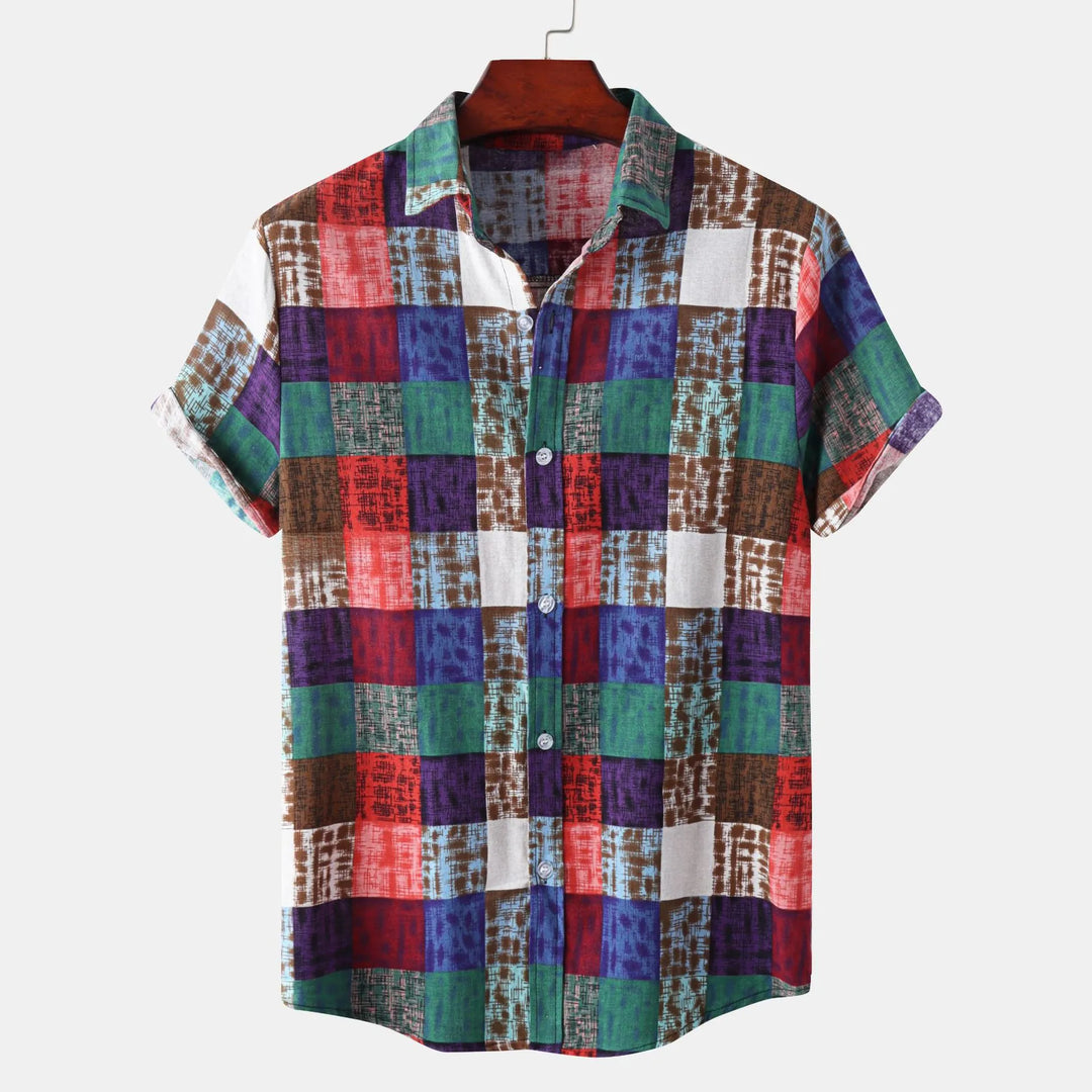 Men's Plus Size Plaid Button Up Short Sleeve Shirt