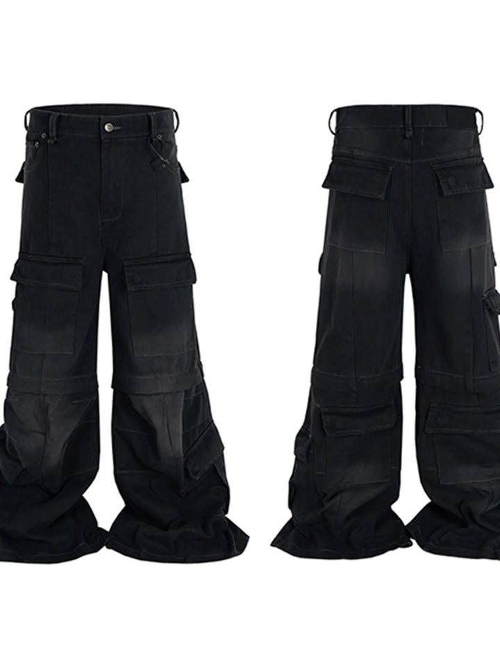 Men's Wide Leg Detachable Cargo Jeans with Multi-Pockets
