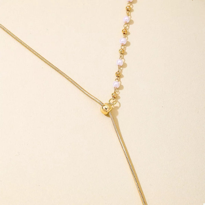 18K Gold-Plated Chain Y-Drop Necklace with Synthetic Pearl Accent