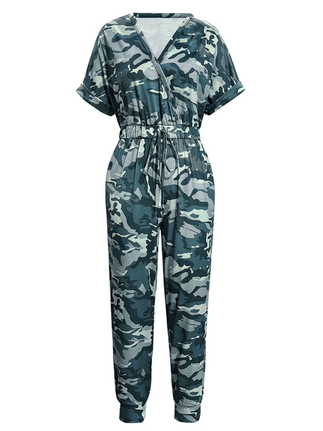 Drawstring Waist Short Sleeve Jumpsuit