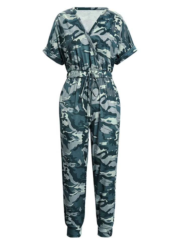 Drawstring Waist Short Sleeve Jumpsuit