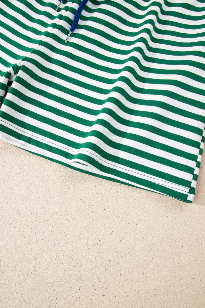 Green Stripe Boxy Tee Drawstring Elastic Waist Plus Size Short Set