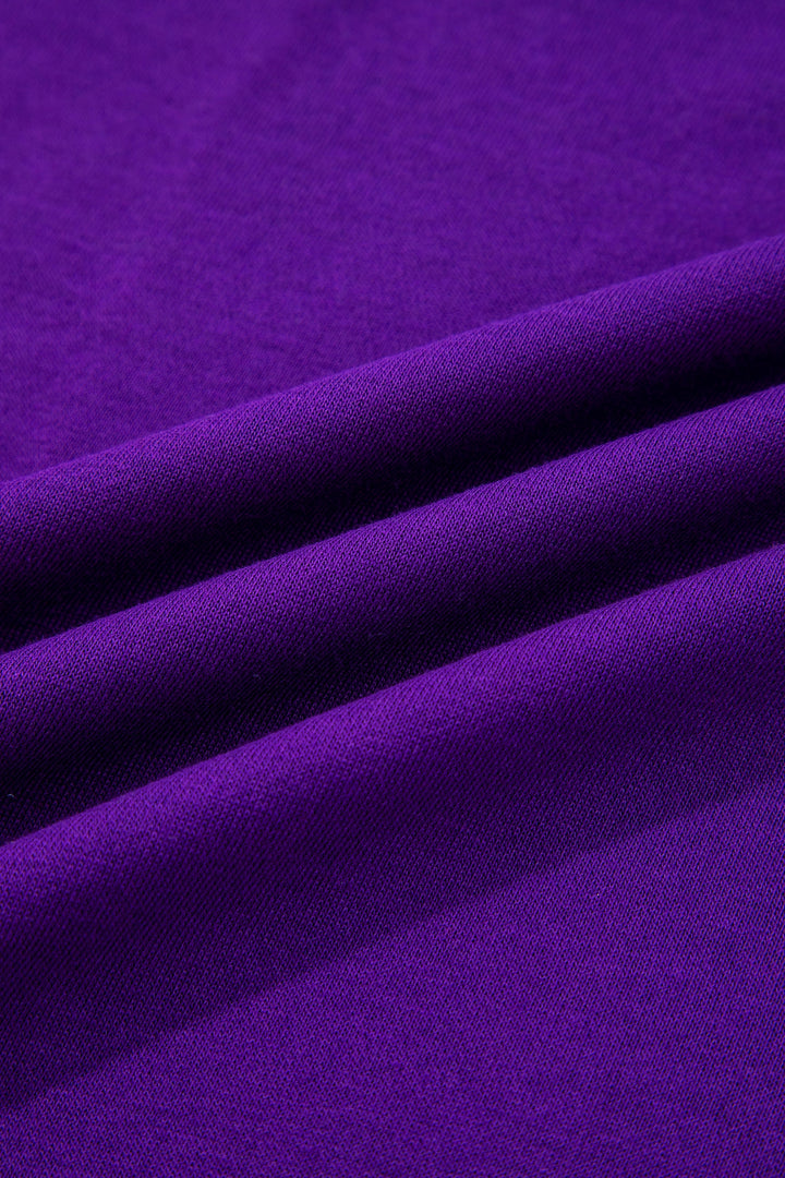 Tillandsia Purple Varsity Contrast Banded Sleeve Shift Sweatshirt Dress