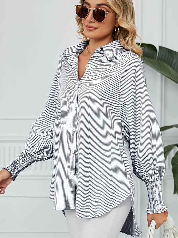Striped Collared Neck Long Sleeve Shirt
