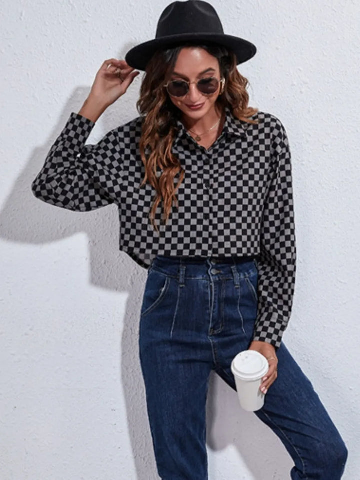 Button Down Printed Cropped Jacket