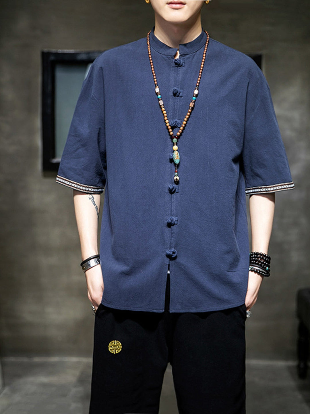 Men's Plus Size Chinese Style Half Sleeve Shirt