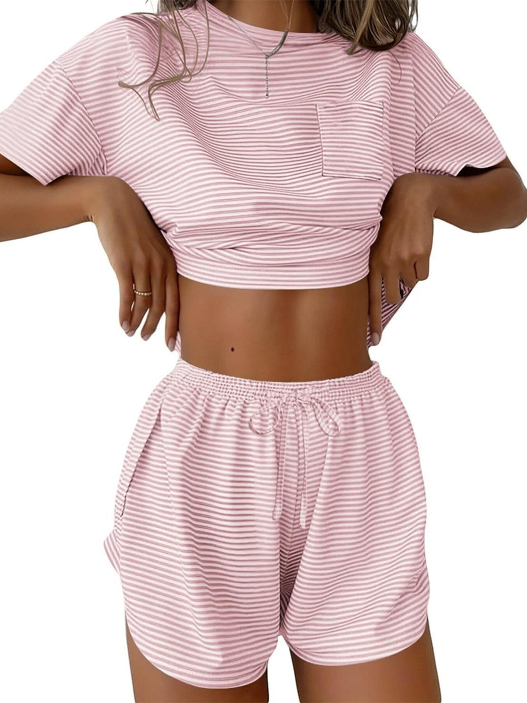 Printed Round Neck Tee and Shorts Set