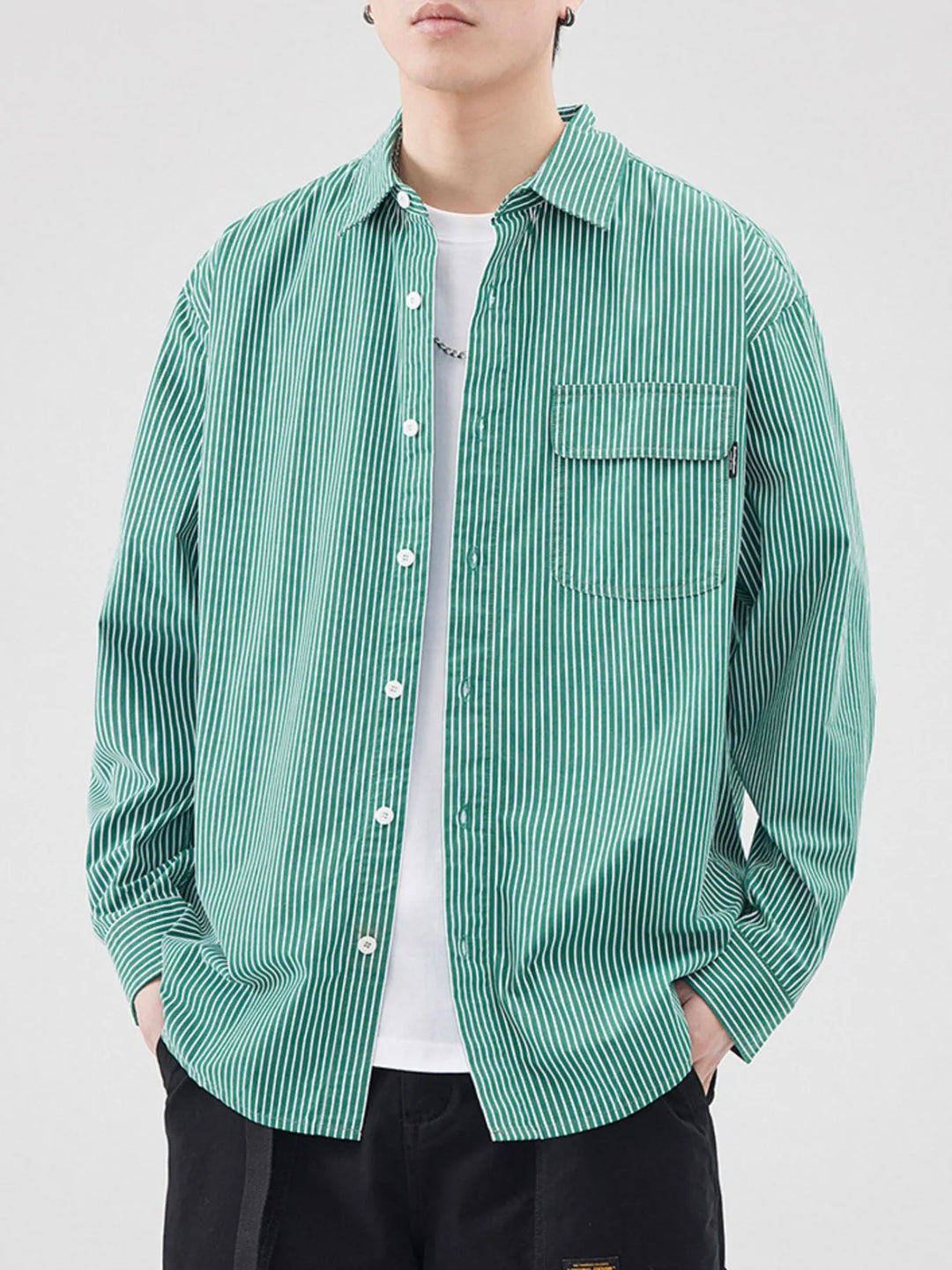 Men's Plus Size Striped Button Up Long Sleeve Shirt