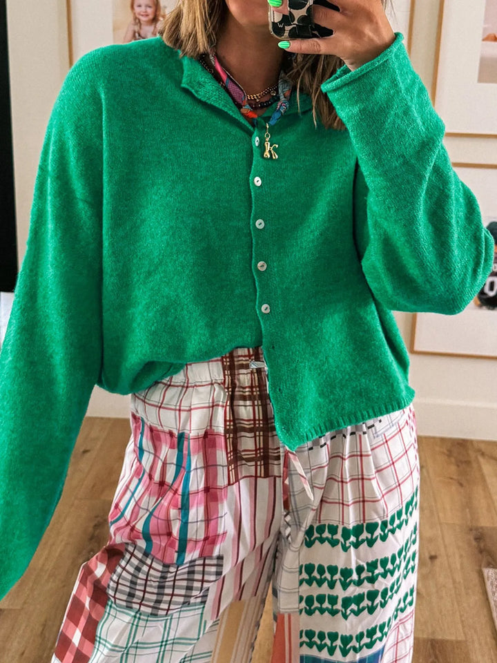 Button-Up Long Sleeve Knit Cardigan