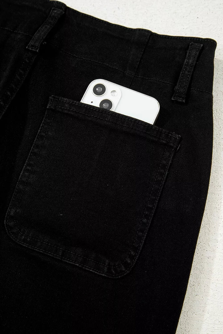 2-Button High Waist Flared Bottom Jeans