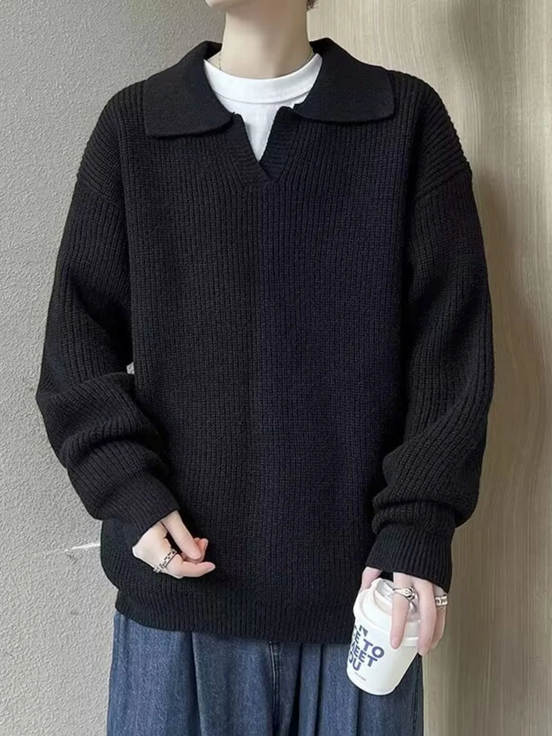 Men's Casual Knitted Polo Collar Pullover