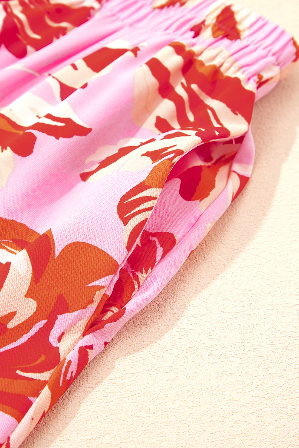 Pink Bohemian Floral Print Tiered Maxi Skirt with Split