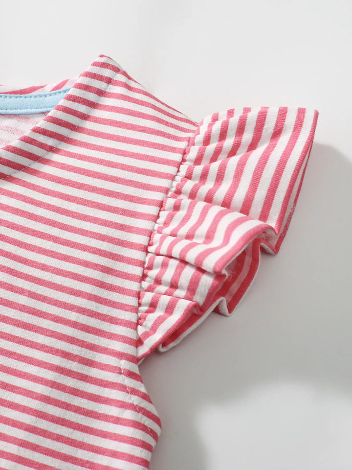 Children's Dog Striped Ruffled Dress
