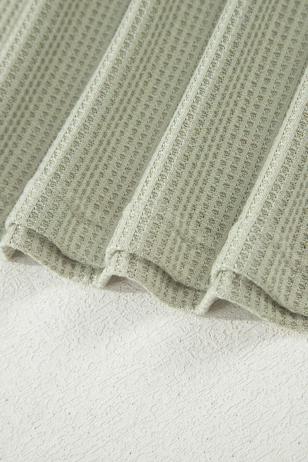 Laurel Green Waffle Knit Seam Detail Color Block Patchwork Short Sleeve Top