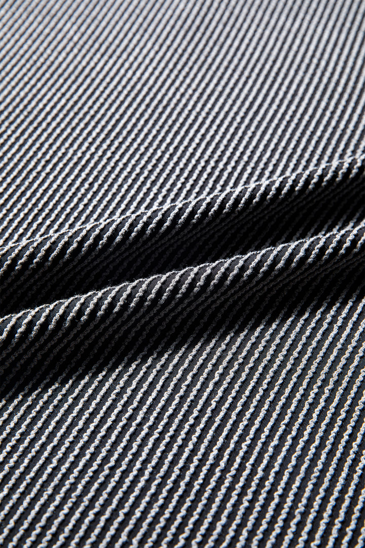 Black Twist Ribbed Exposed Seam Detail Long Sleeve Loose Top