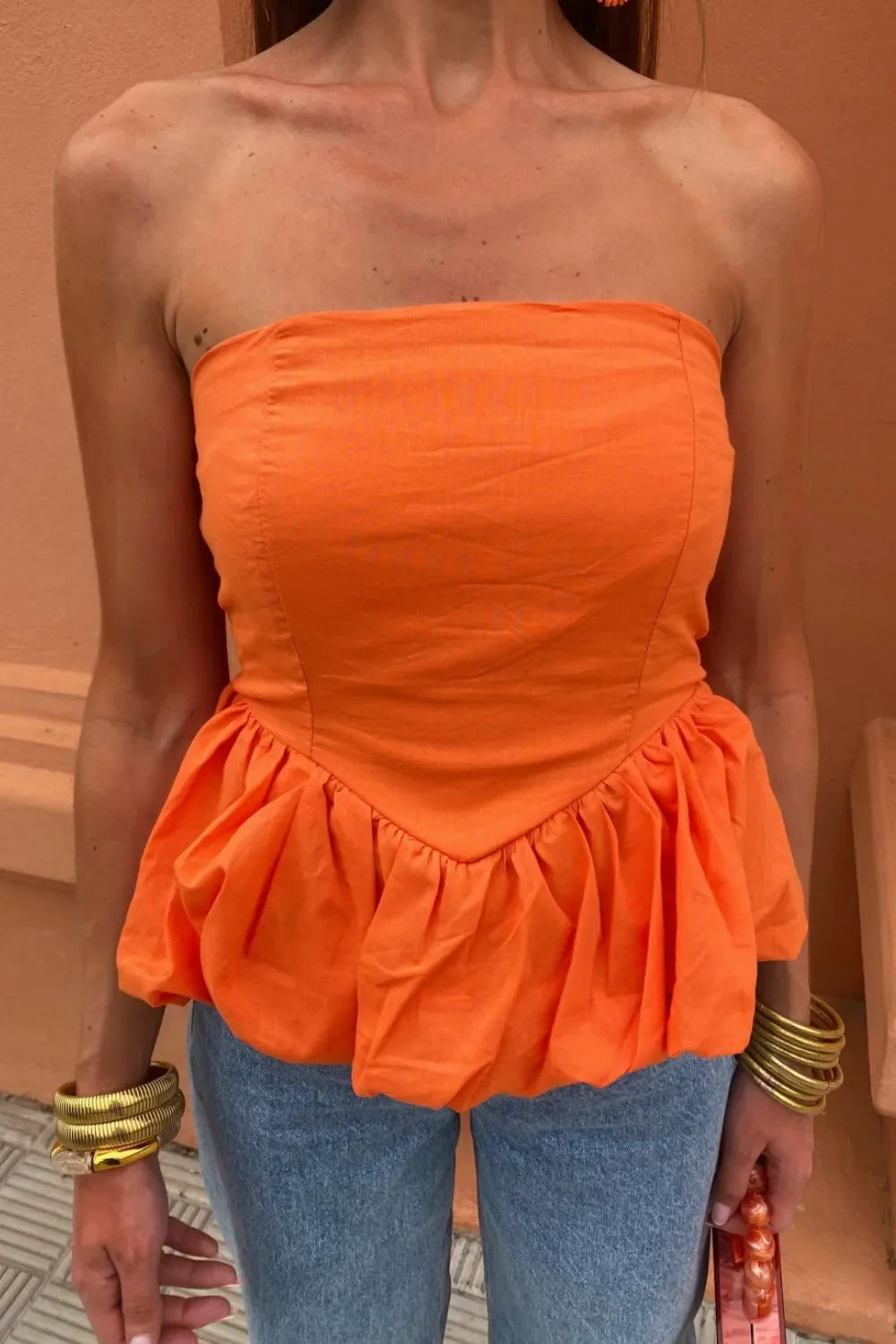 Smocked Back Bubble Hem Tube Top