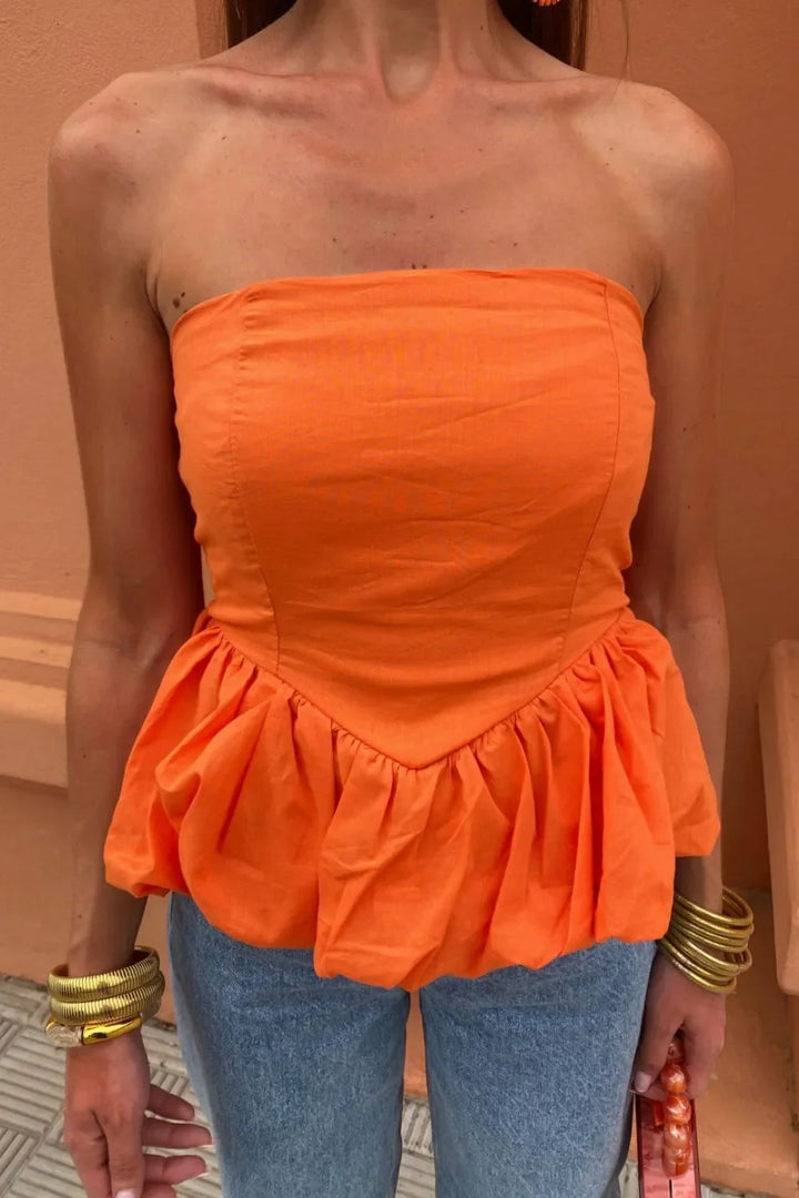 Smocked Back Bubble Hem Tube Top