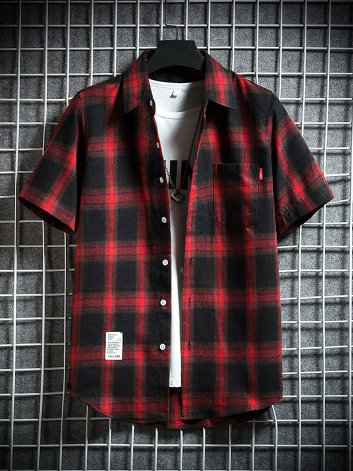 Men's Plus Size Plaid Button Up Short-Sleeve Shirt
