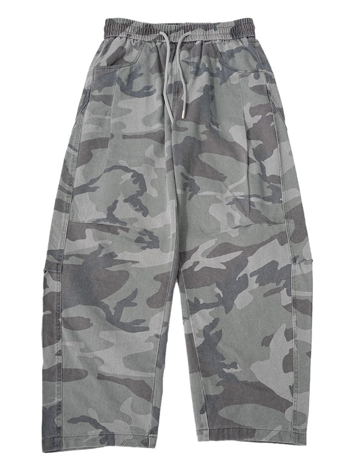 American-style Retro Pure Cotton Camouflage Work Pants Straight-leg Loose Fit With A Drawstring