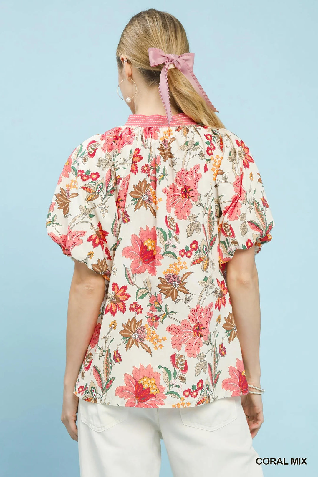Umgee Mix Floral Puff Sleeve Blouse