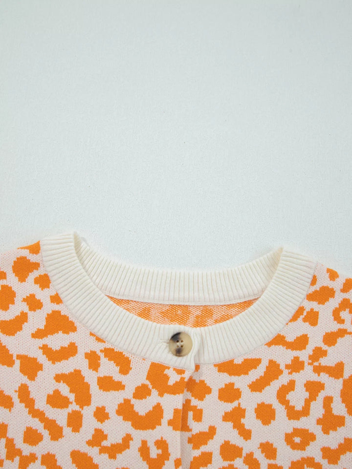 Leopard Drop Shoulder Chunky Knitted Cardigan
