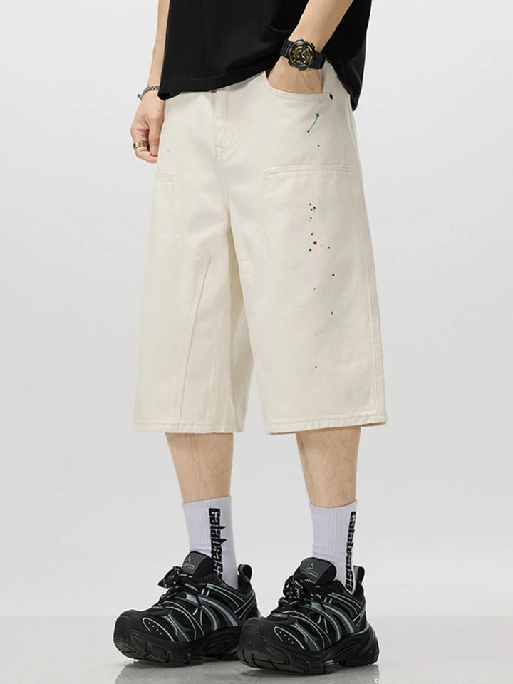 Men's Loose-Fit Splatter-Paint Denim Capris