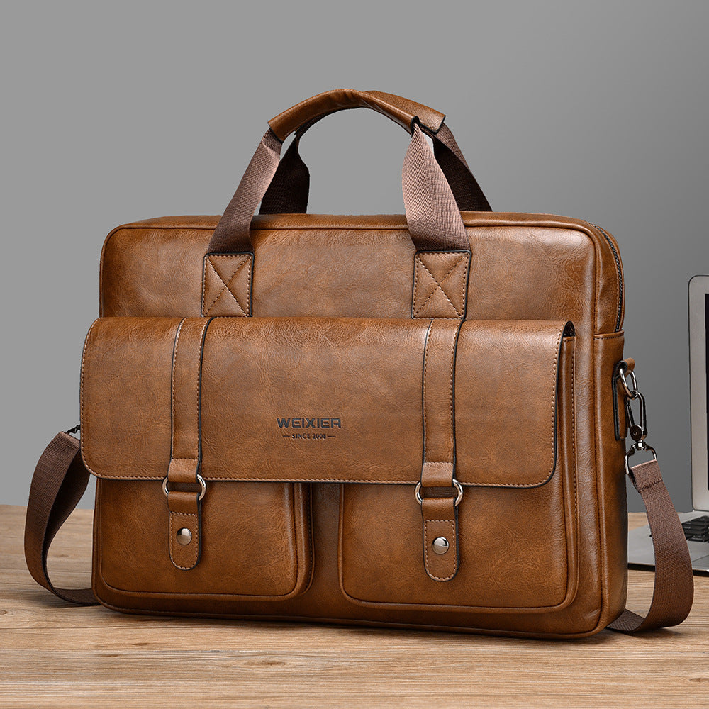 Mens Business Large-Capacity ShoulderCrossbody Simple Briefcase