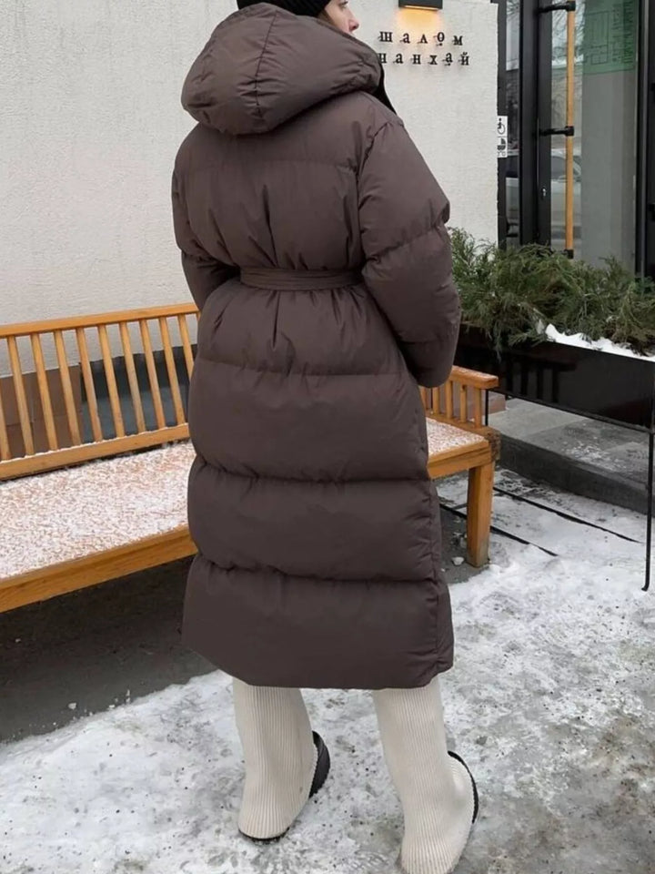 Longline Padded Winter Coat with Belted