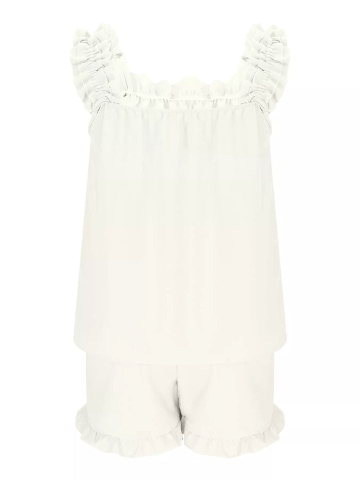 Ruffle Trim Sleeveless Top and Shorts Set