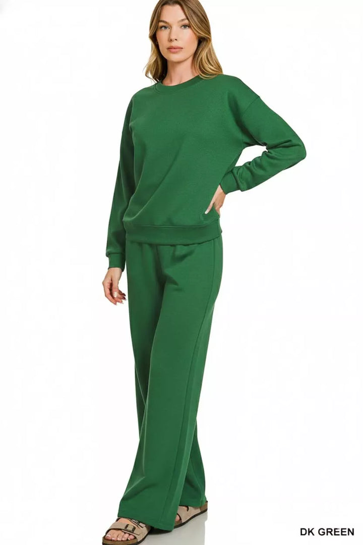 Zenana Scuba Crewneck Pullover and Pants Set