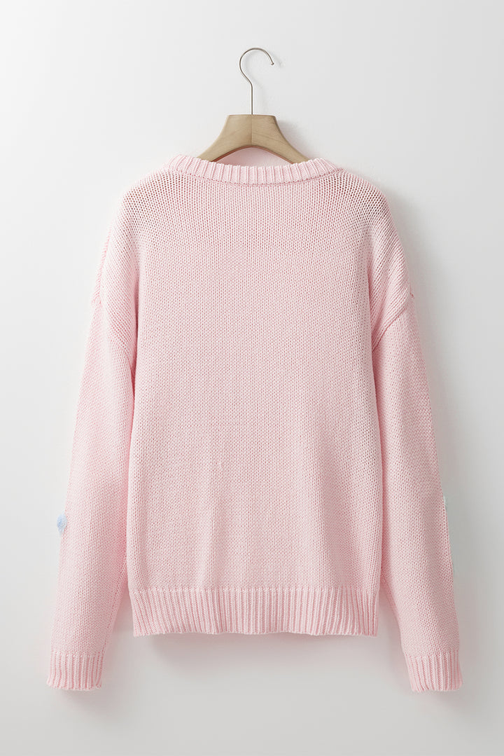 Pink Petals & Threads Embroidered Floral Sweater