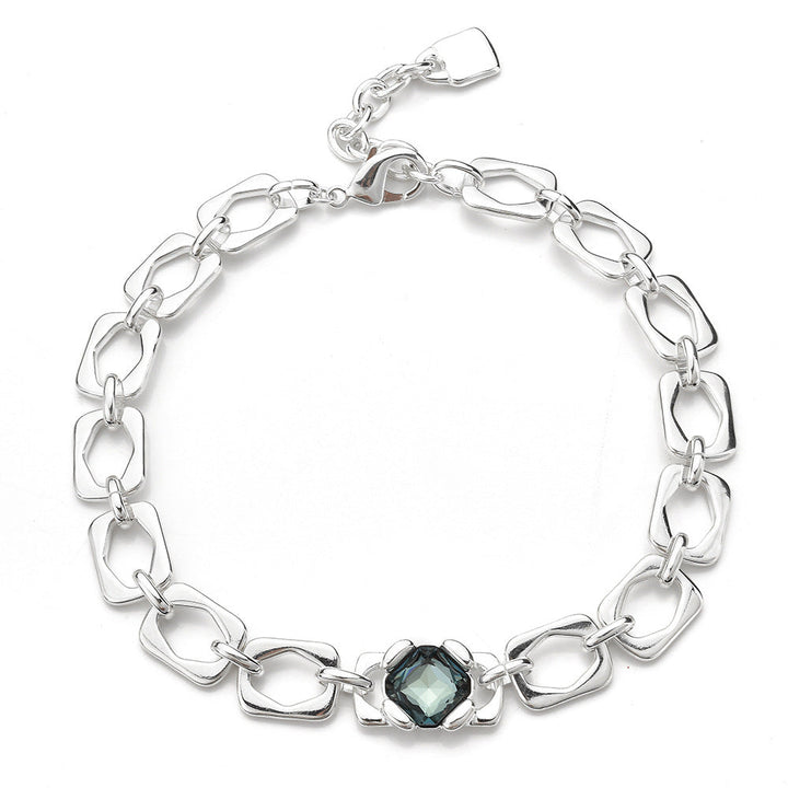 Thick Irregular Square Link Choker Necklace For Women, Smoky Grey Cubic Zirconia Chunky Silver Collarbone Chain, Cool European Spanish Fashion Jewelry