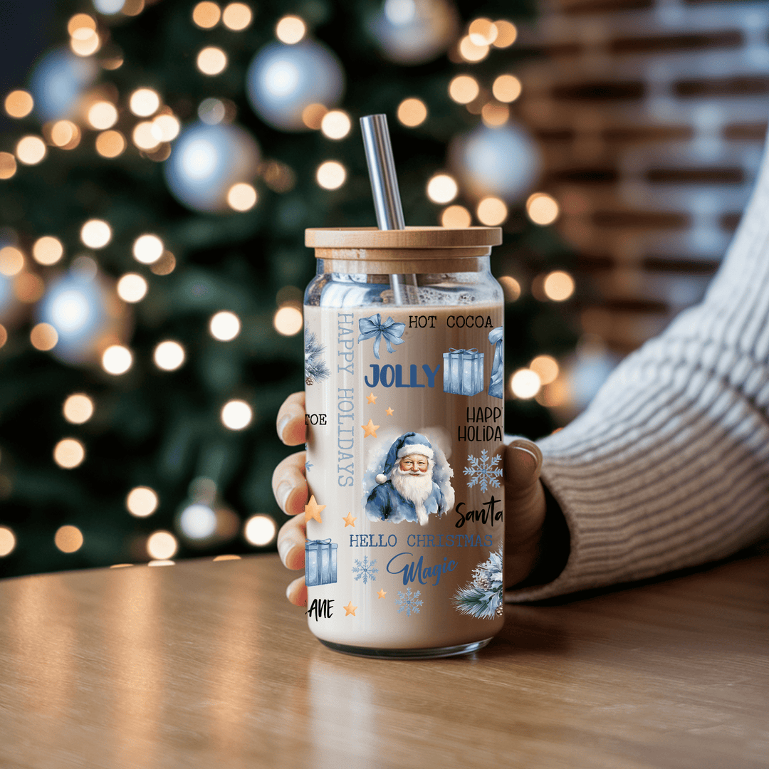 Blue Christmas Glass Cup