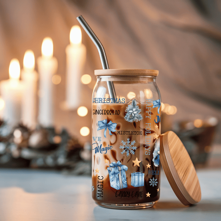 Blue Christmas Glass Cup