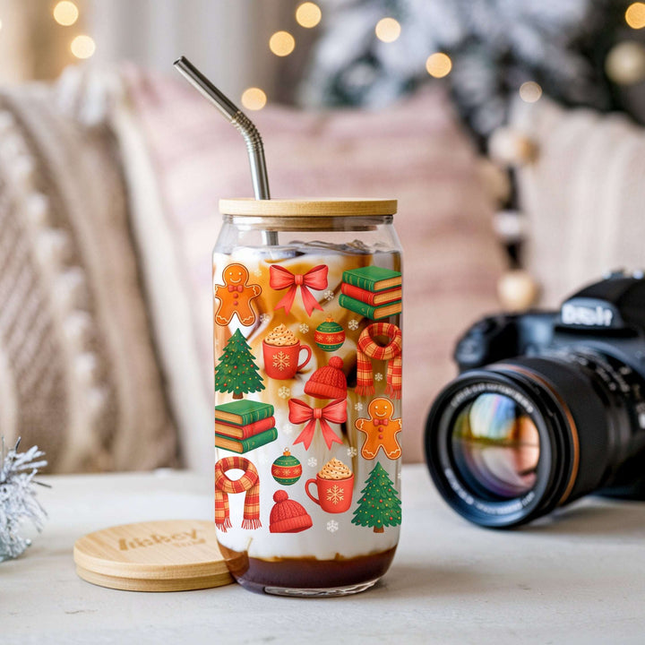 All Booked For Christmas Glass Cup