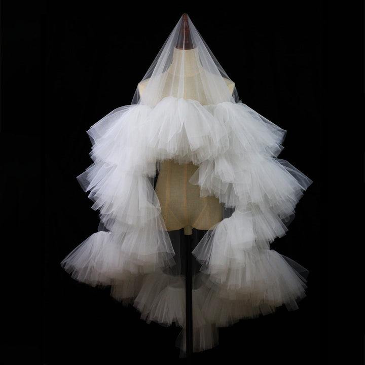 Heavy Industry Ruffled Bridal Veil White Double Layer Studio Travel Photo Exterior Puffy Soft Veil
