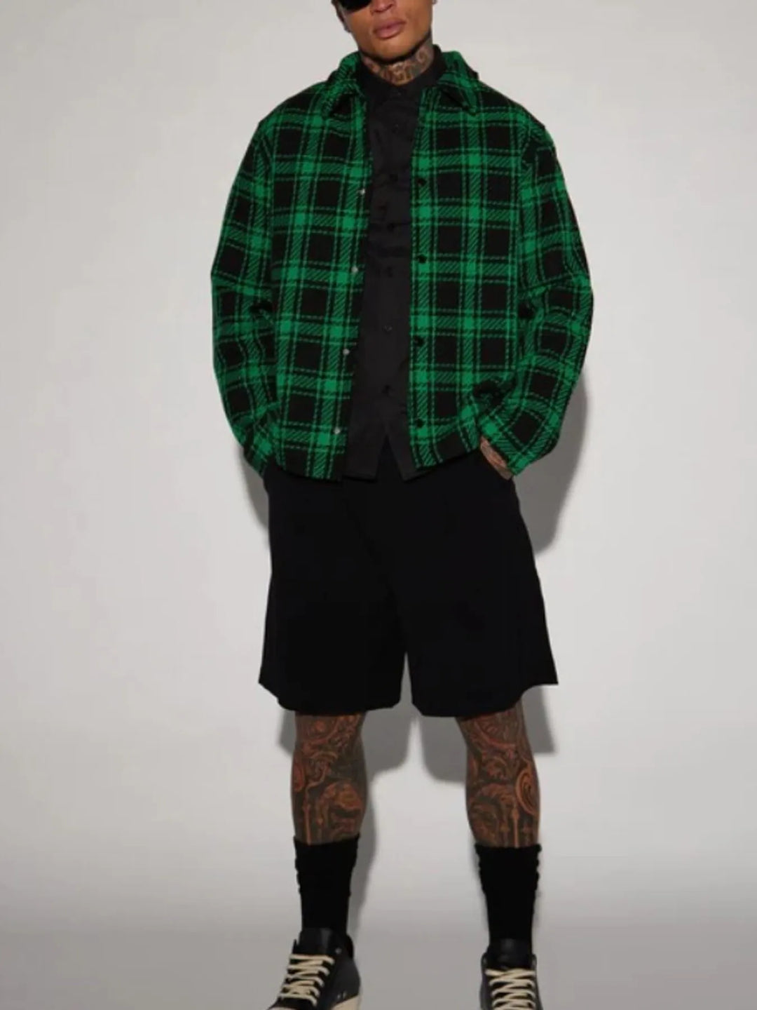 Men's Plus Size Plaid Button Up Long Sleeve Shirt