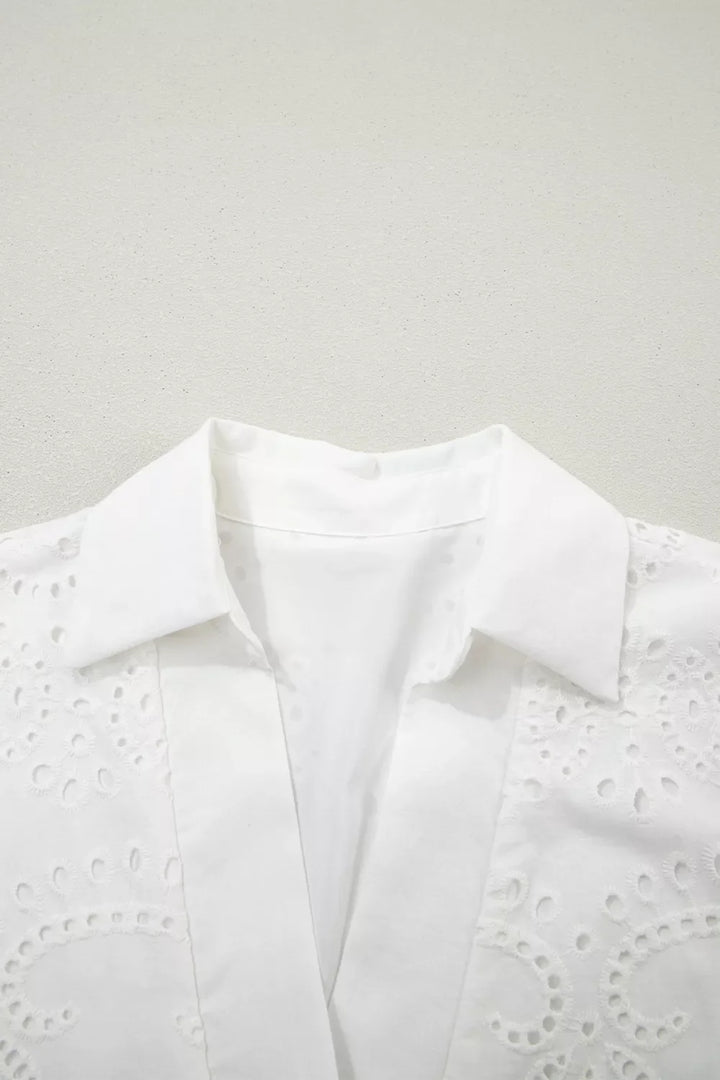 Solid Color Eyelet Embroidered T Shirt Mini Dress