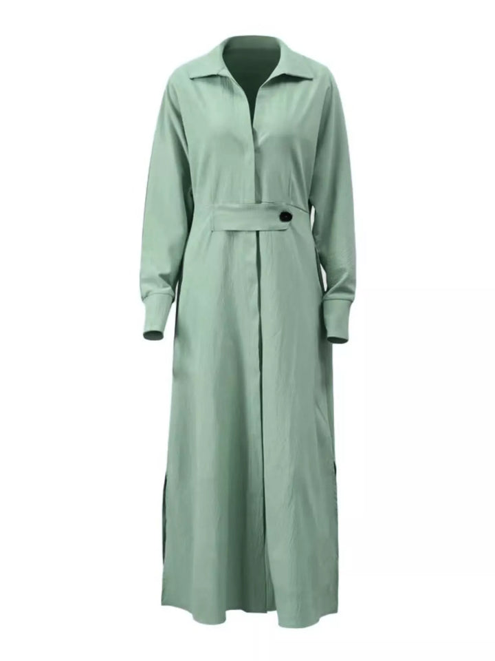 Side Slit Long Sleeve Shirt Dress